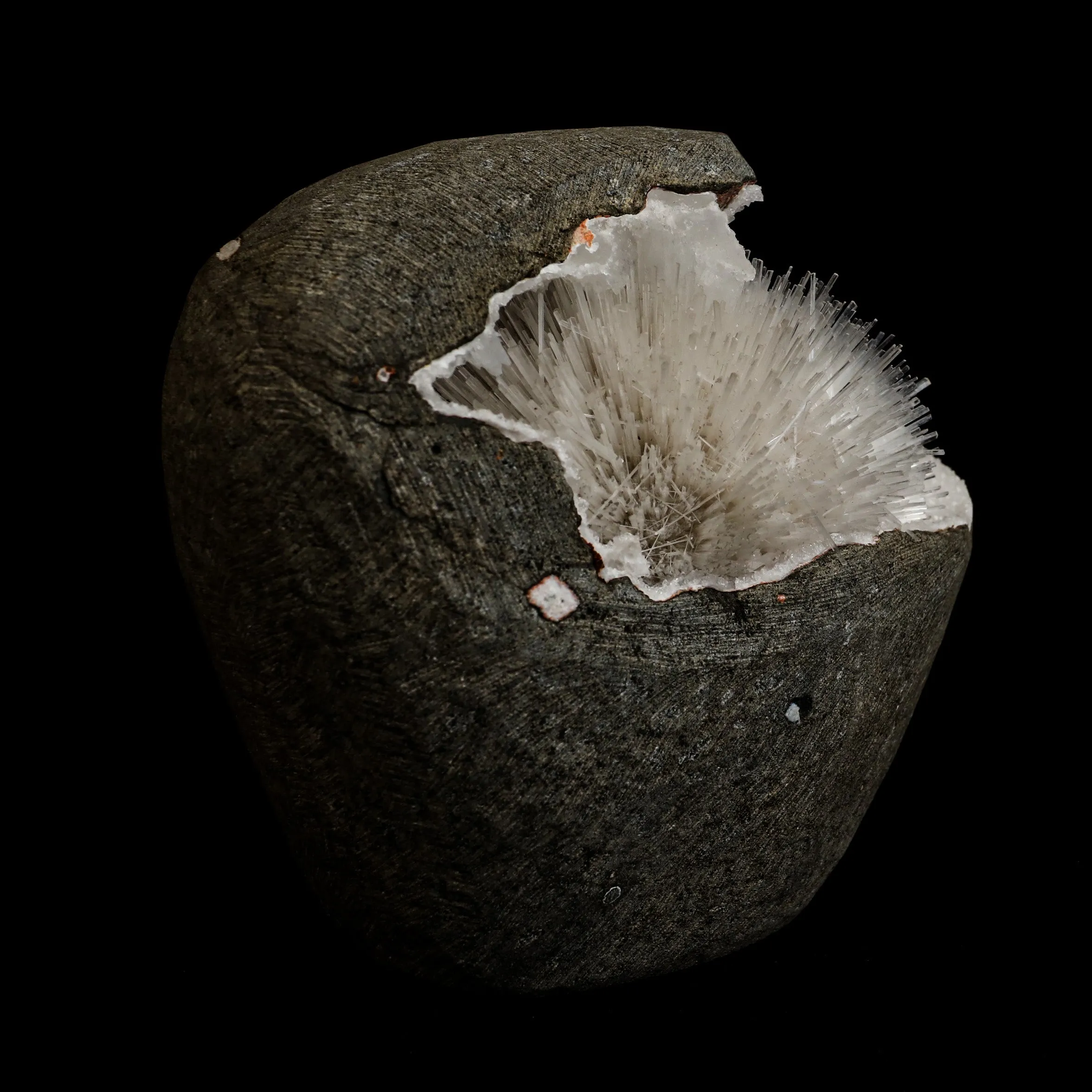 Mesolite Sphere Sprays Inside MM Quartz Geode Natural Mineral Specimen - image 2