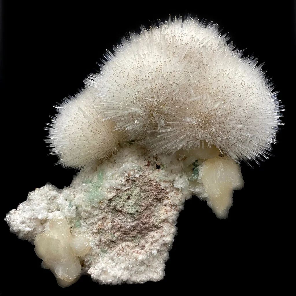 Mesolite with Stilbite on Mordenite - Natural Mineral Specimen image