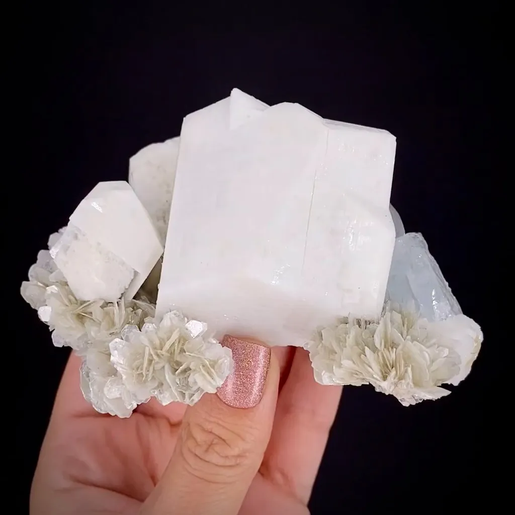 Microcline Feldspar with Aquamarine on Muscovite image
