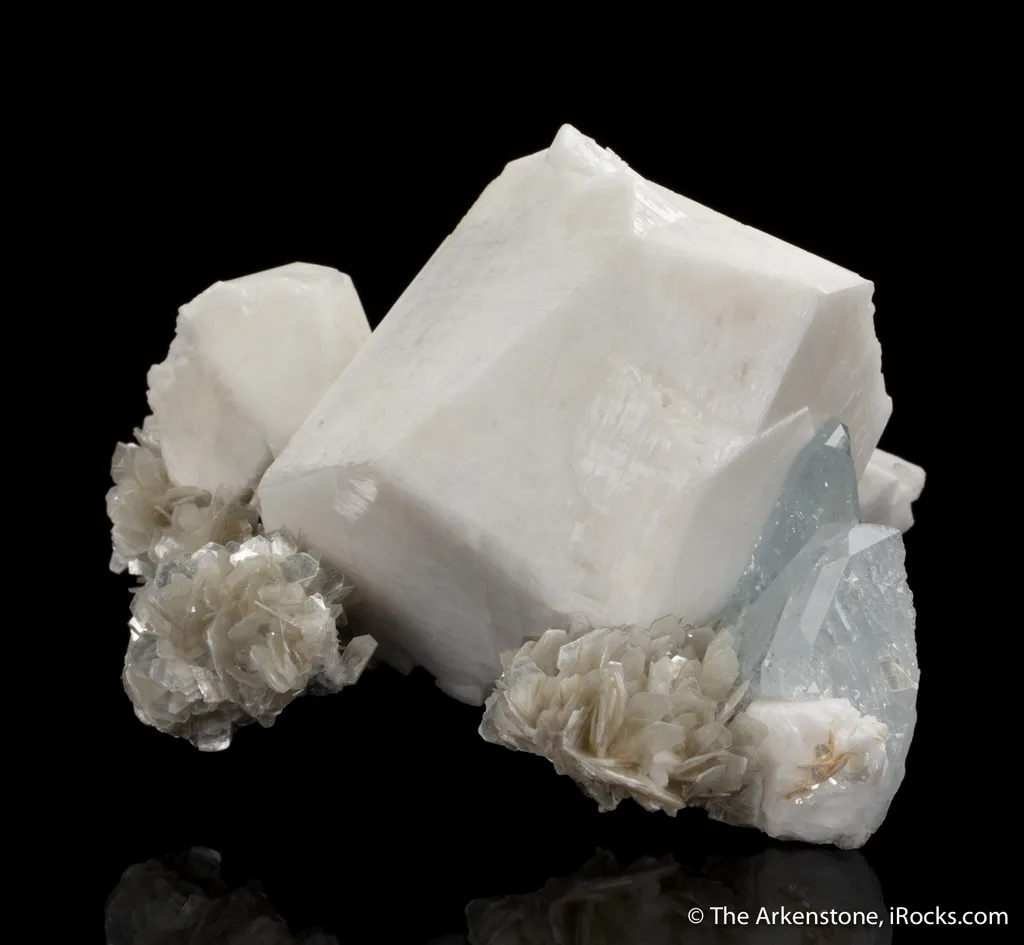 Microcline Feldspar with Aquamarine on Muscovite image