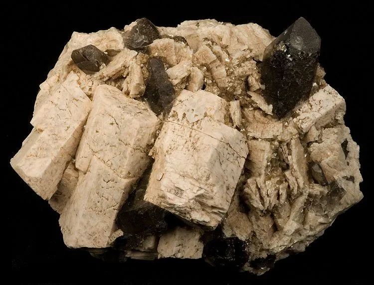 Microcline, Quartz (Var: Smoky Quartz) image