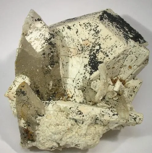 Microcline, Quartz (Var: Smoky Quartz), Fluorite image