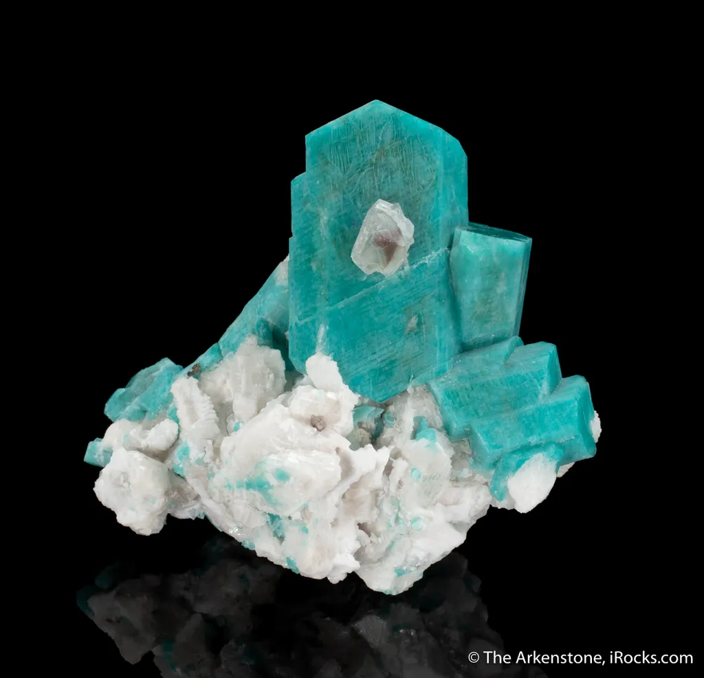 Microcline var. Amazonite on Albite with Fluorite image