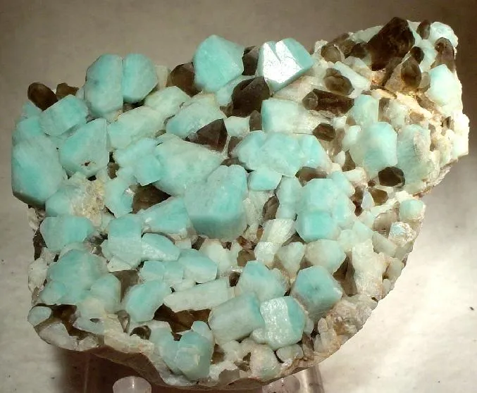 Microcline (Var: Amazonite), Quartz (Var: Smoky Quartz) image