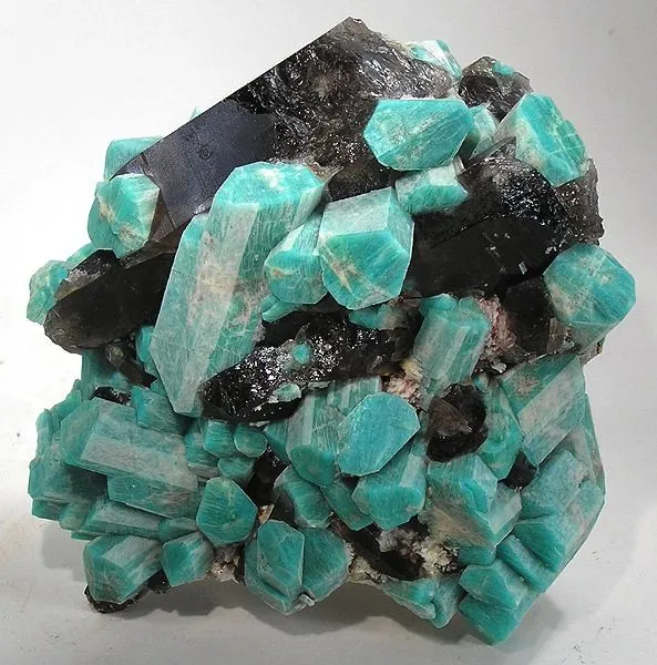 Microcline (Var: Amazonite), Quartz (Var: Smoky Quartz) image