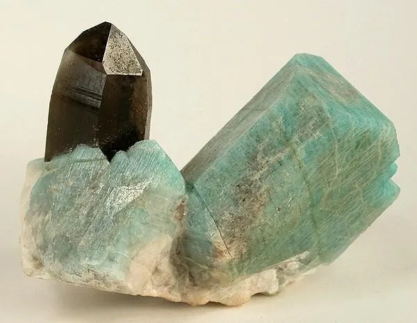 Microcline (Var: Amazonite), Quartz (Var: Smoky Quartz) image