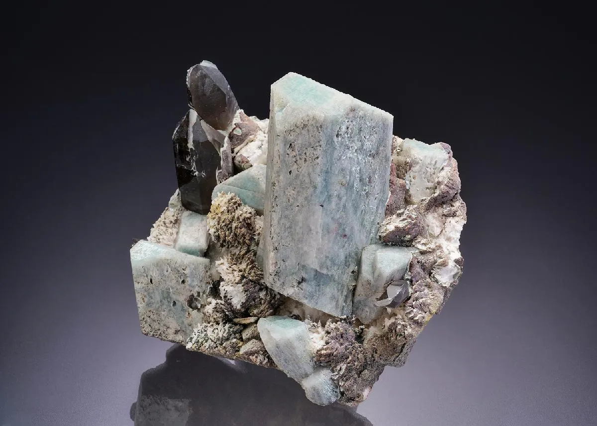 Microcline var. Amazonite with Albite and Smoky Quartz - image 1