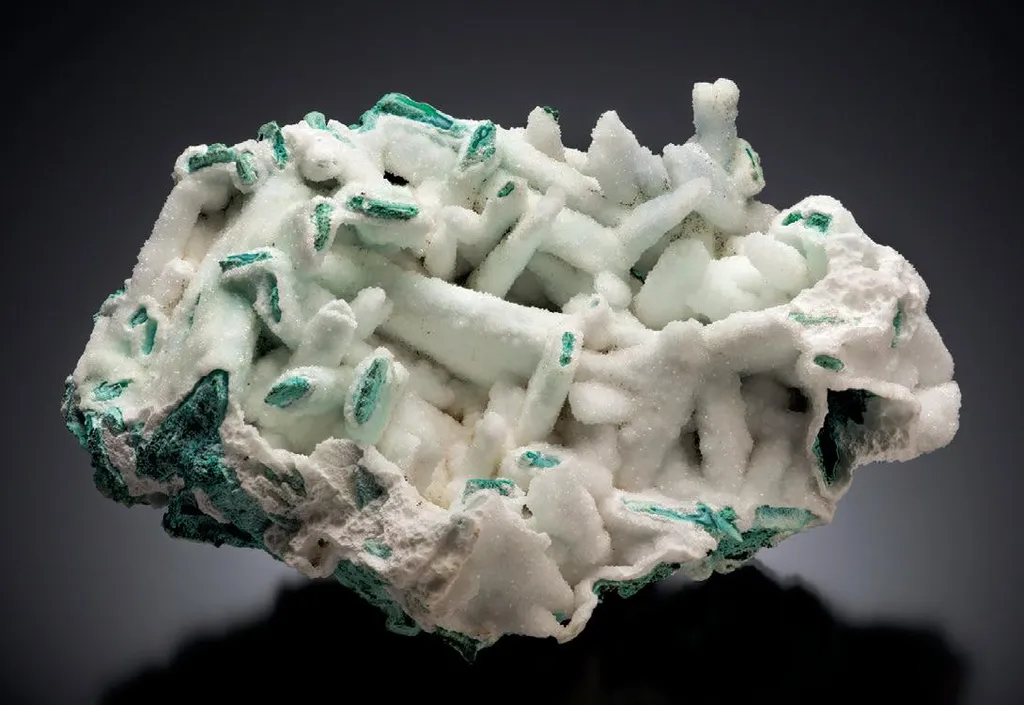 Milky Quartz, Chrysocolla, Malachite, Ajoite pseudomorphs after Gypsum image