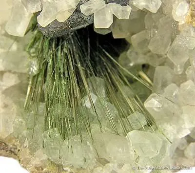 Millerite on Calcite in Geode - image 2