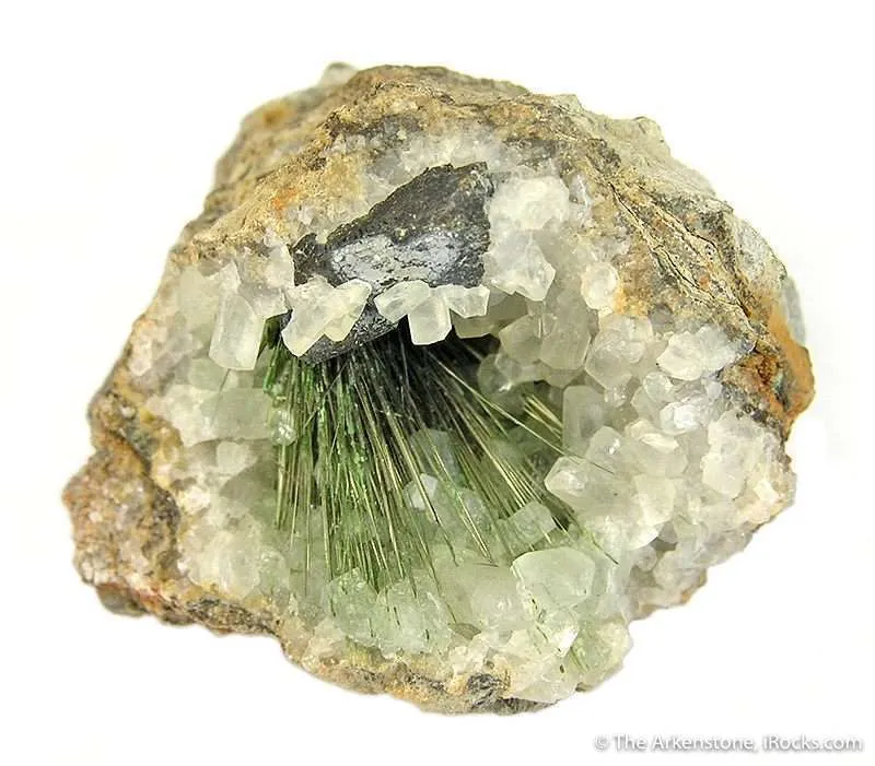 Millerite on Calcite in Geode image