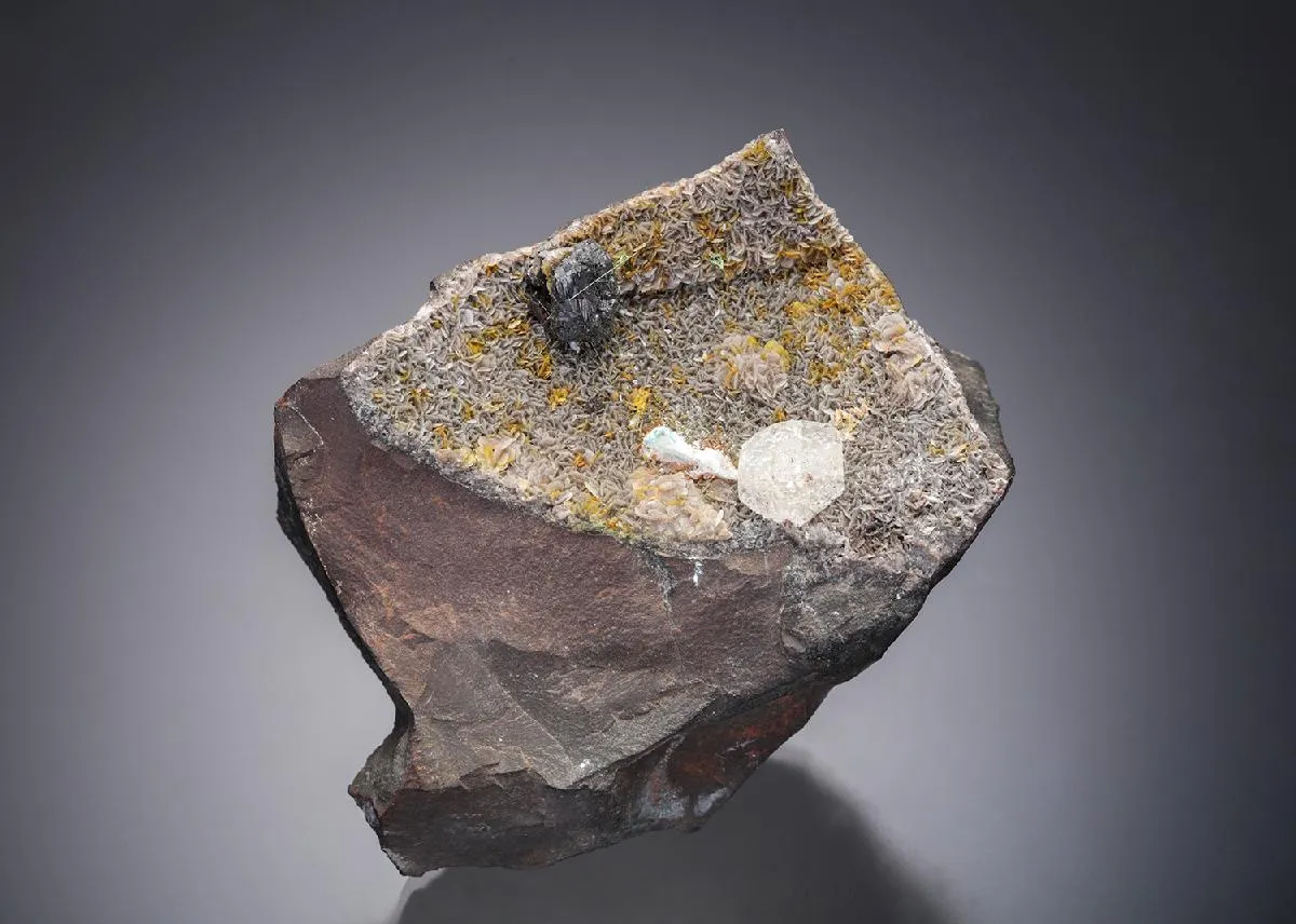 Millerite on Sphalerite on Siderite with Quartz - image 1