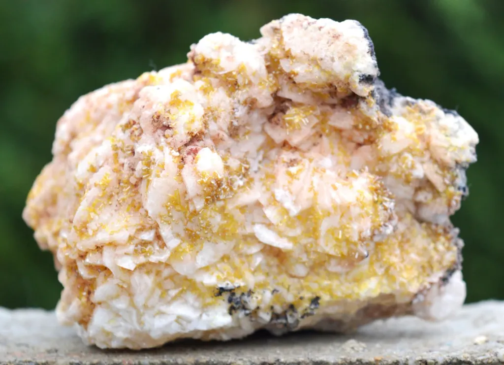 Mimetite & Calcite - 465 grams - Potosí Mine, Santa Eulalia Mining District, Chihuahua, Mexico image