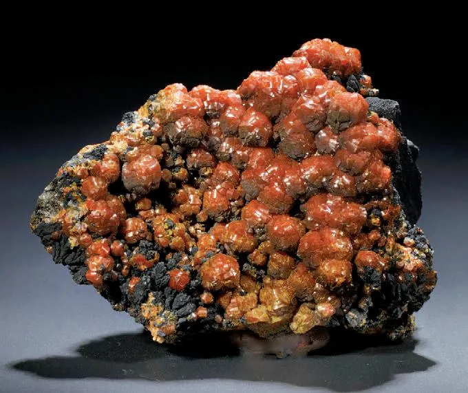 Mimetite (variety “campylite”), Elbaite on Smoky Quartz crystal image