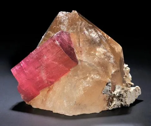 Mimetite (variety “campylite”); Elbaite on Smoky Quartz crystal image