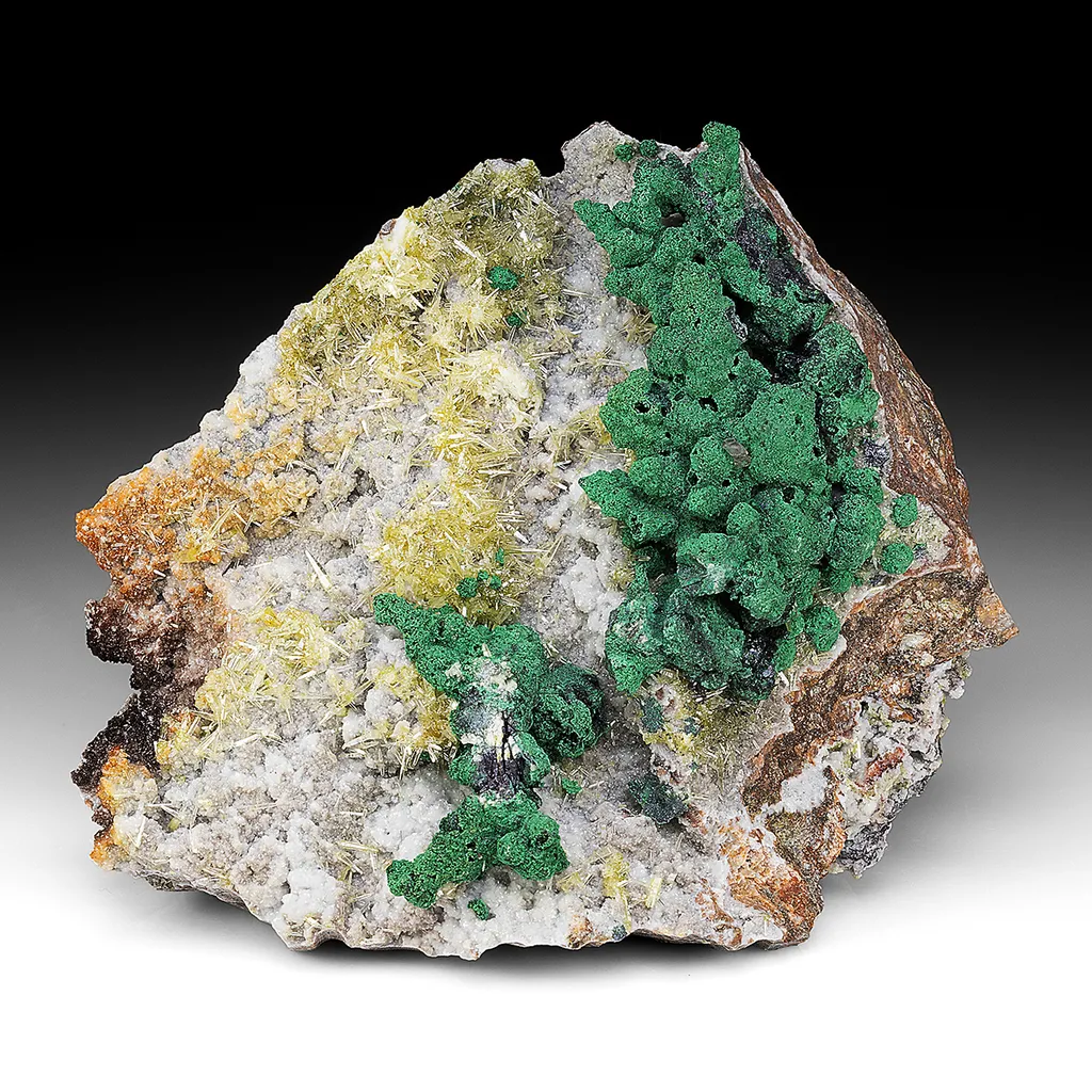 Mimetite with Malachite, Dolomite, Quartz image