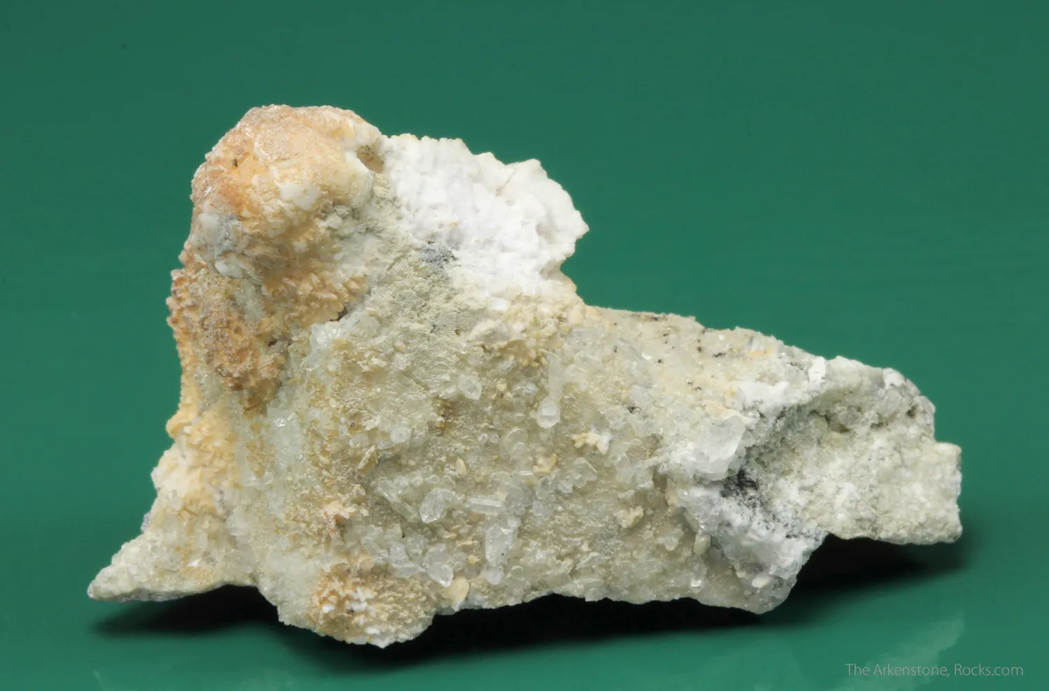 Monteregianite-(Y) (type locality) with Pectolite on Albite - image 1