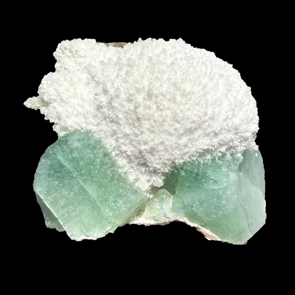 Mordenite on Green Apophyllite – Indian Zeolite Specimen from Ahmednagar - image 3