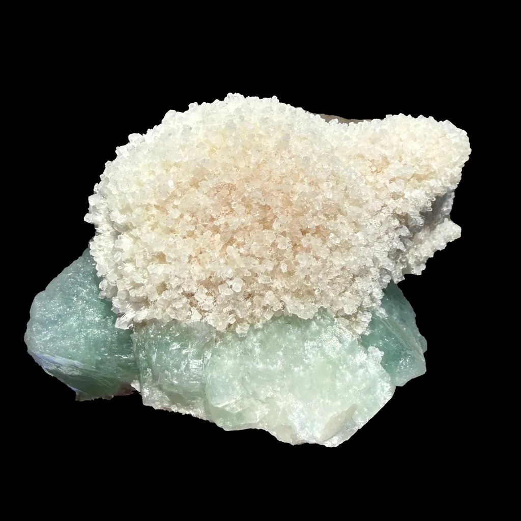 Mordenite on Green Apophyllite – Indian Zeolite Specimen from Ahmednagar image