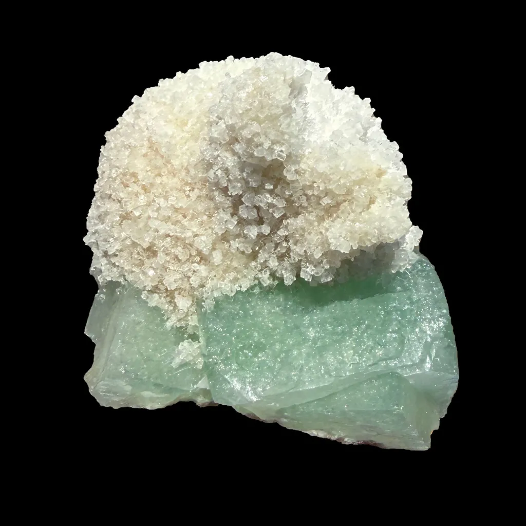 Mordenite on Green Apophyllite – Indian Zeolite Specimen from Ahmednagar - image 4
