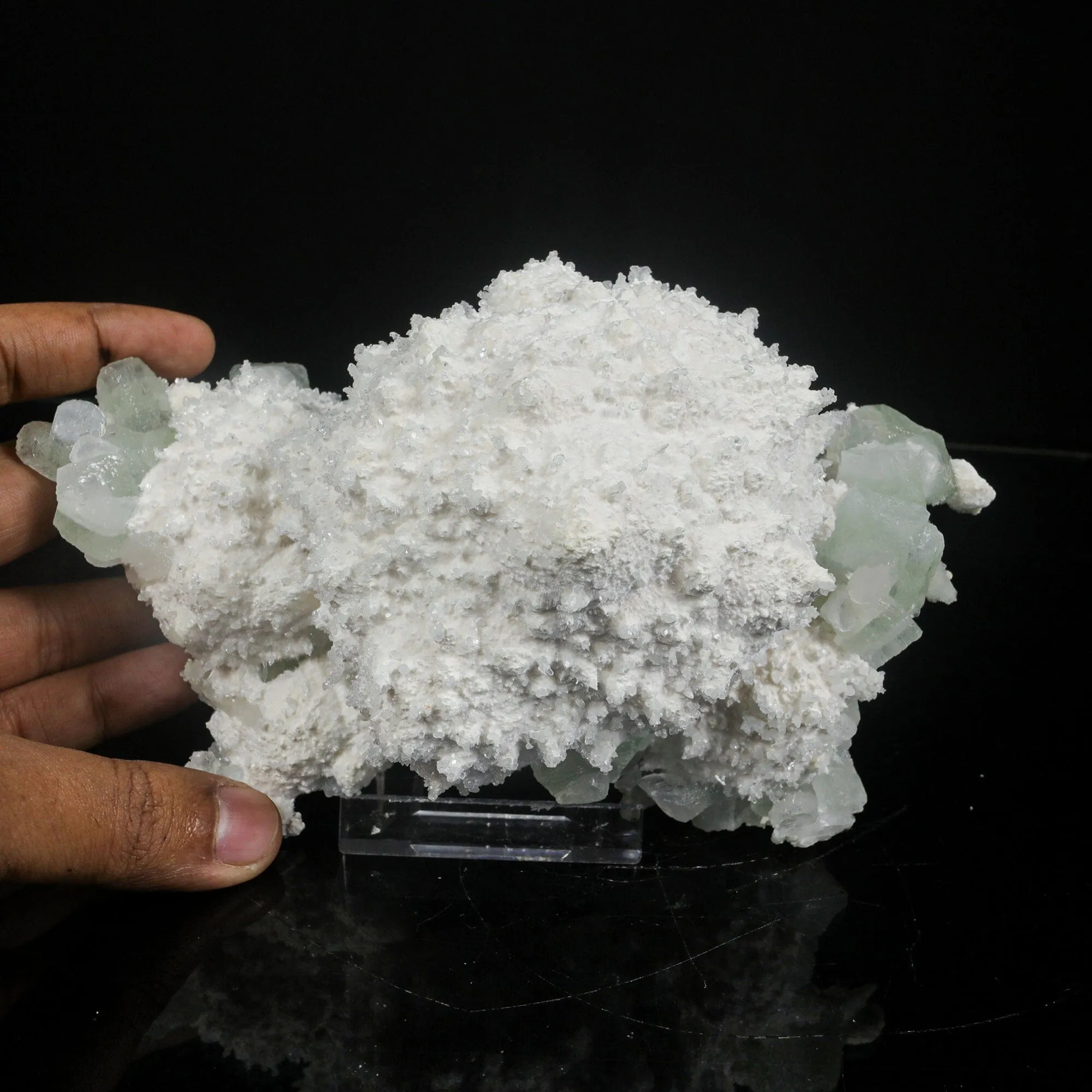 Mordenite with Green Apophyllite – Rare Indian Zeolite Mineral Specimen - image 4