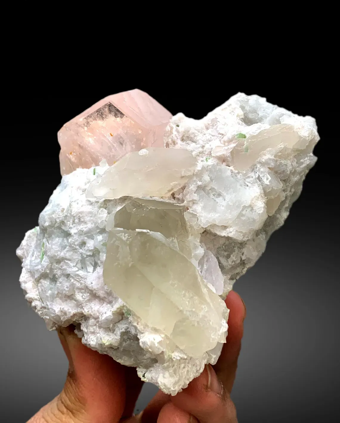 Morganite with Tourmalines, Quartz Microclite and Cleavelandite Albite Specimen - 308 g - image 2