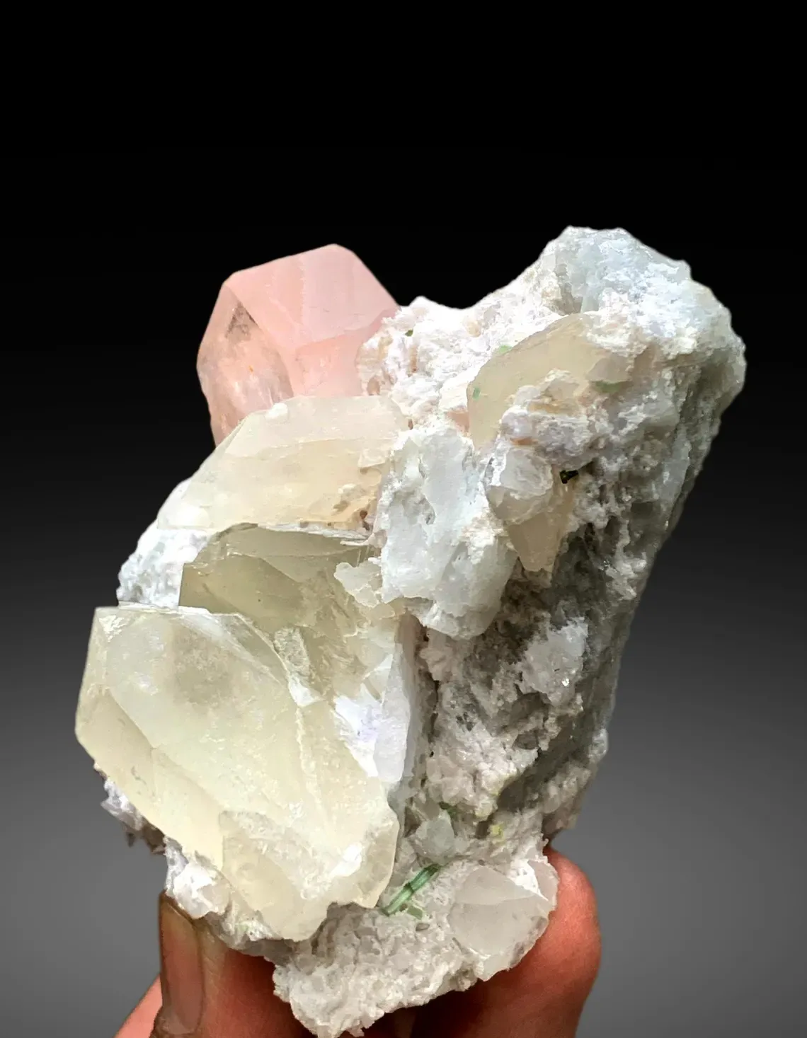 Morganite with Tourmalines, Quartz Microclite and Cleavelandite Albite Specimen - 308 g - image 3