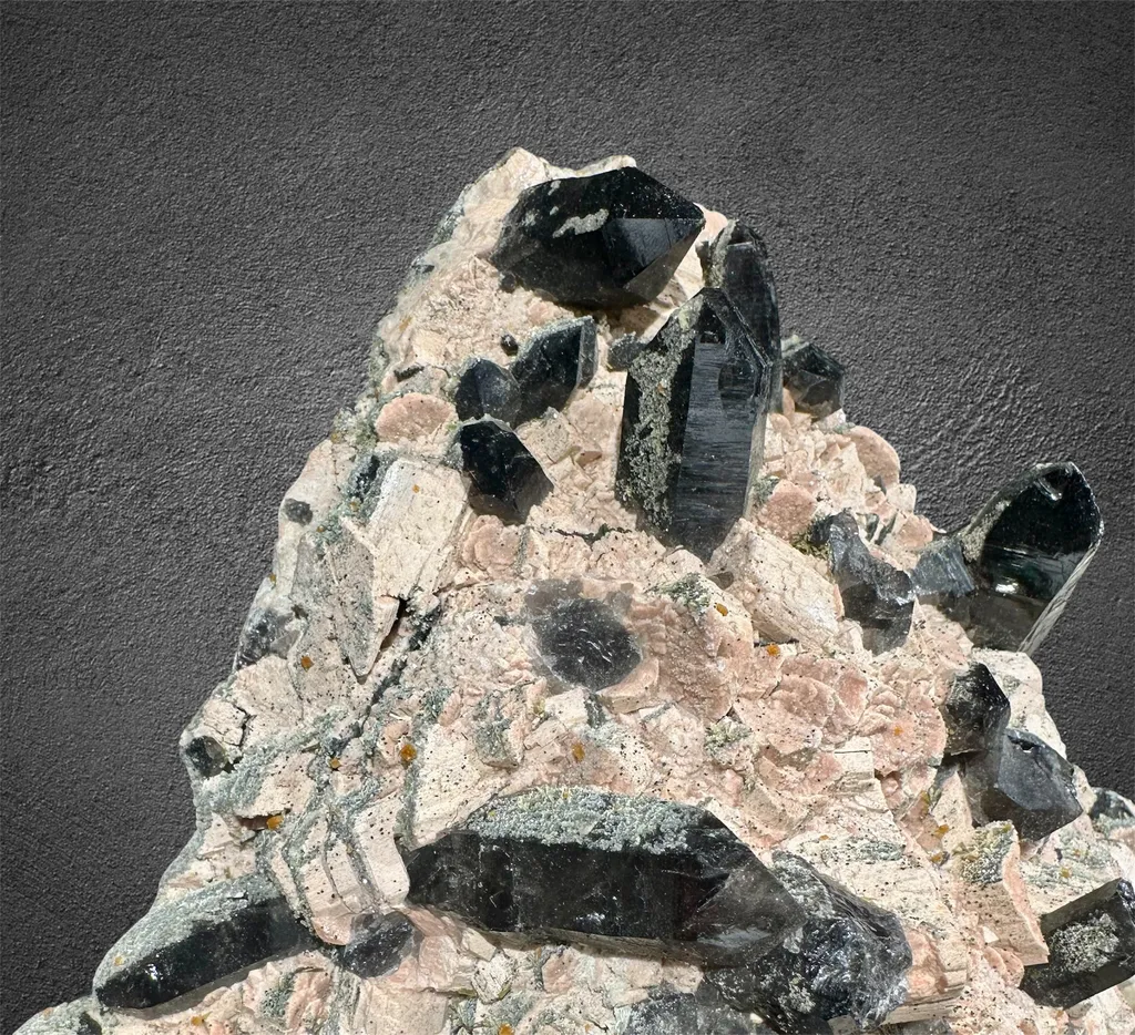 Morion with Fluorite & Epidote on Feldspar from China, Shandong - image 5