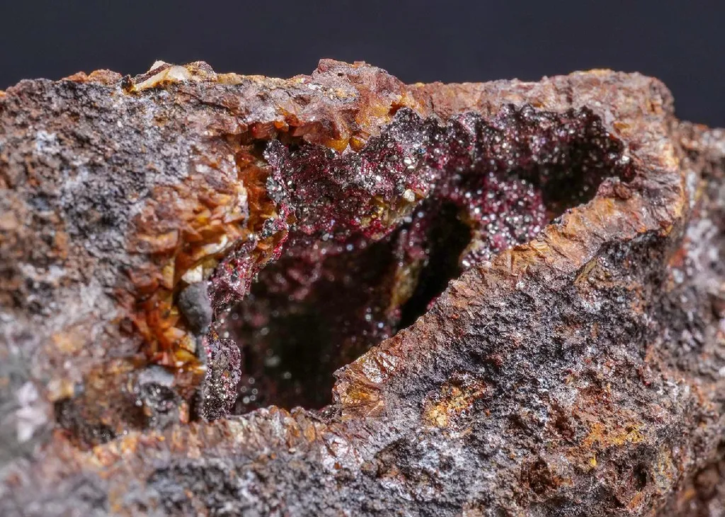 Moschellandsbergite with Cinnabar Tetrahedrite on Siderite image