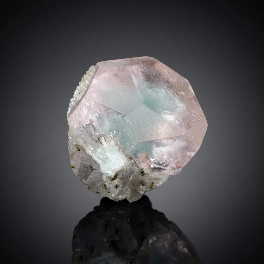 Multi faces Bicolor Aquamorganite Crystal, Bicolor Beryl with Green Tourmaline image
