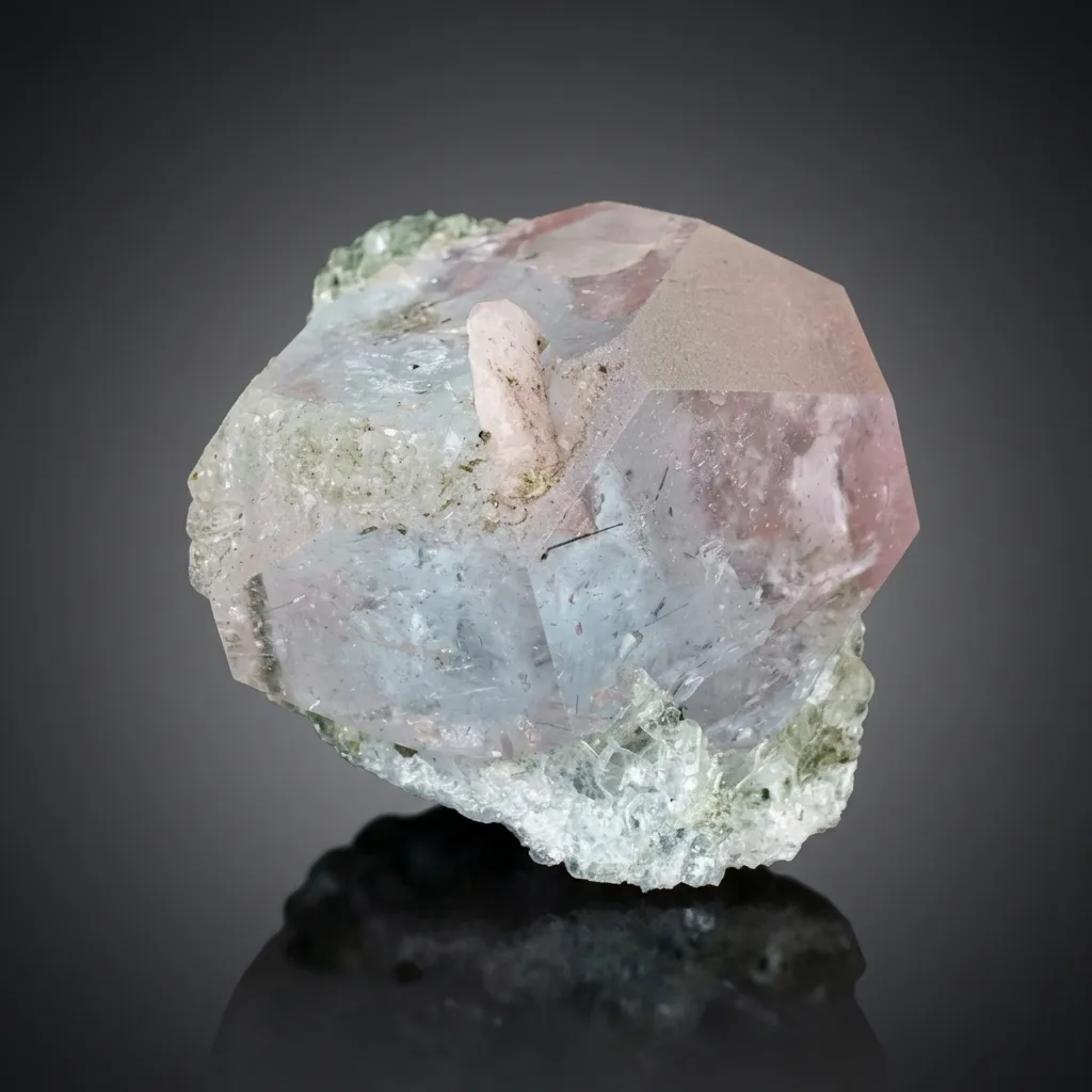 Multi terminated Bicolor Aquamorganiote, Bicolor Beryl with Green Tourmalines image