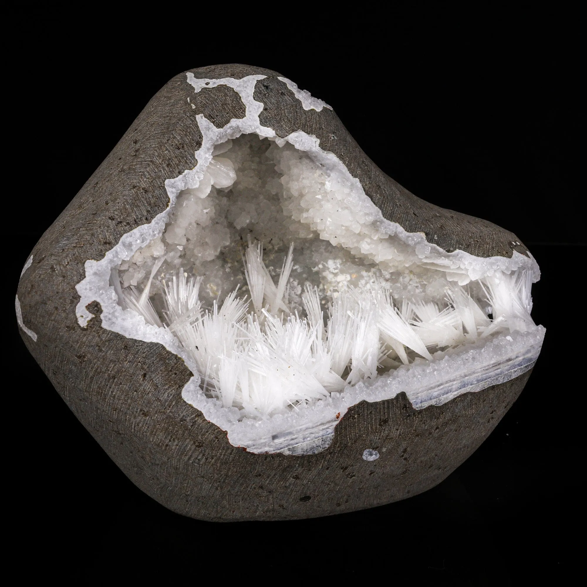 Multiple Scolecite Sprays  in MM Quartz Geode Natural Mineral Specimen - image 4