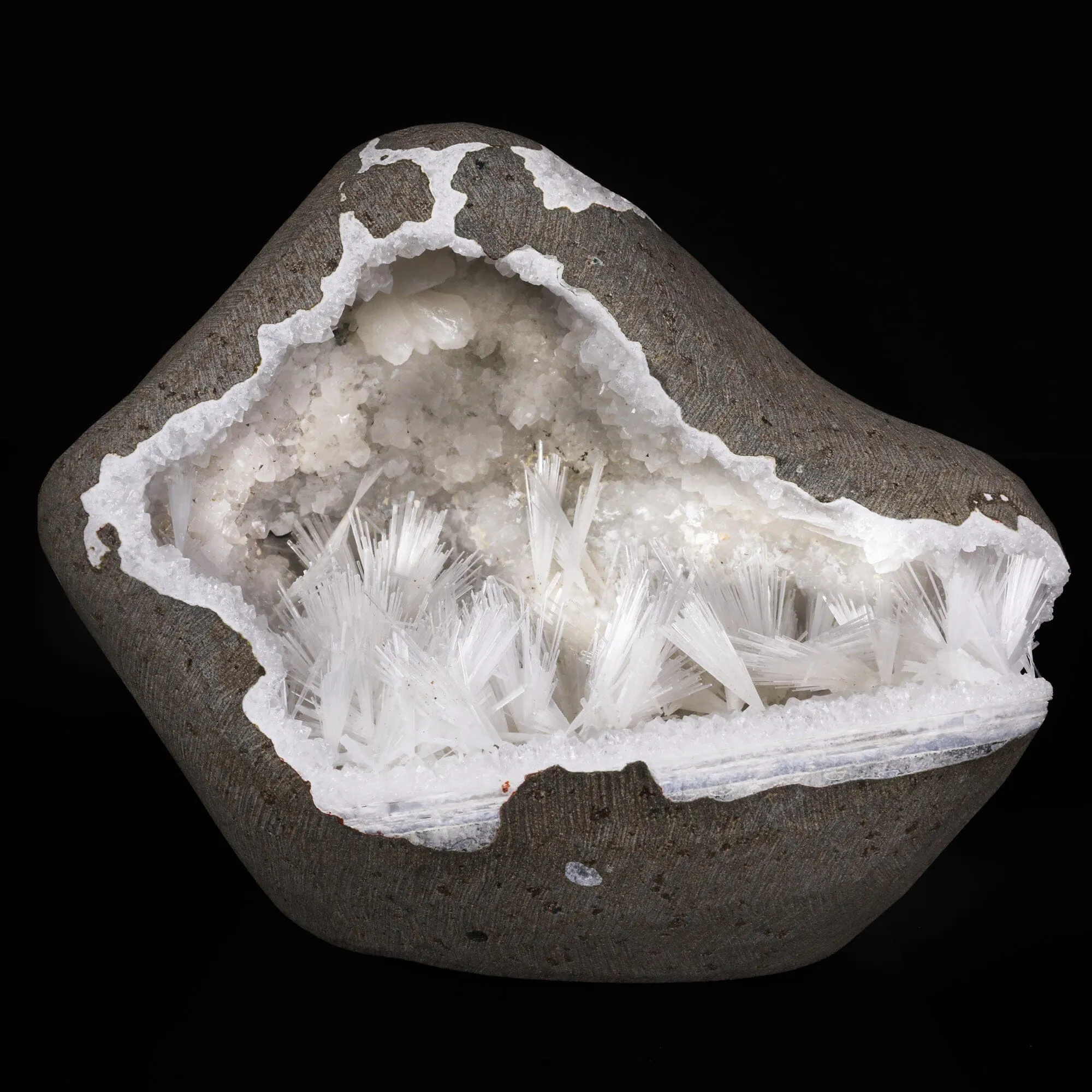 Multiple Scolecite Sprays  in MM Quartz Geode Natural Mineral Specimen - image 2