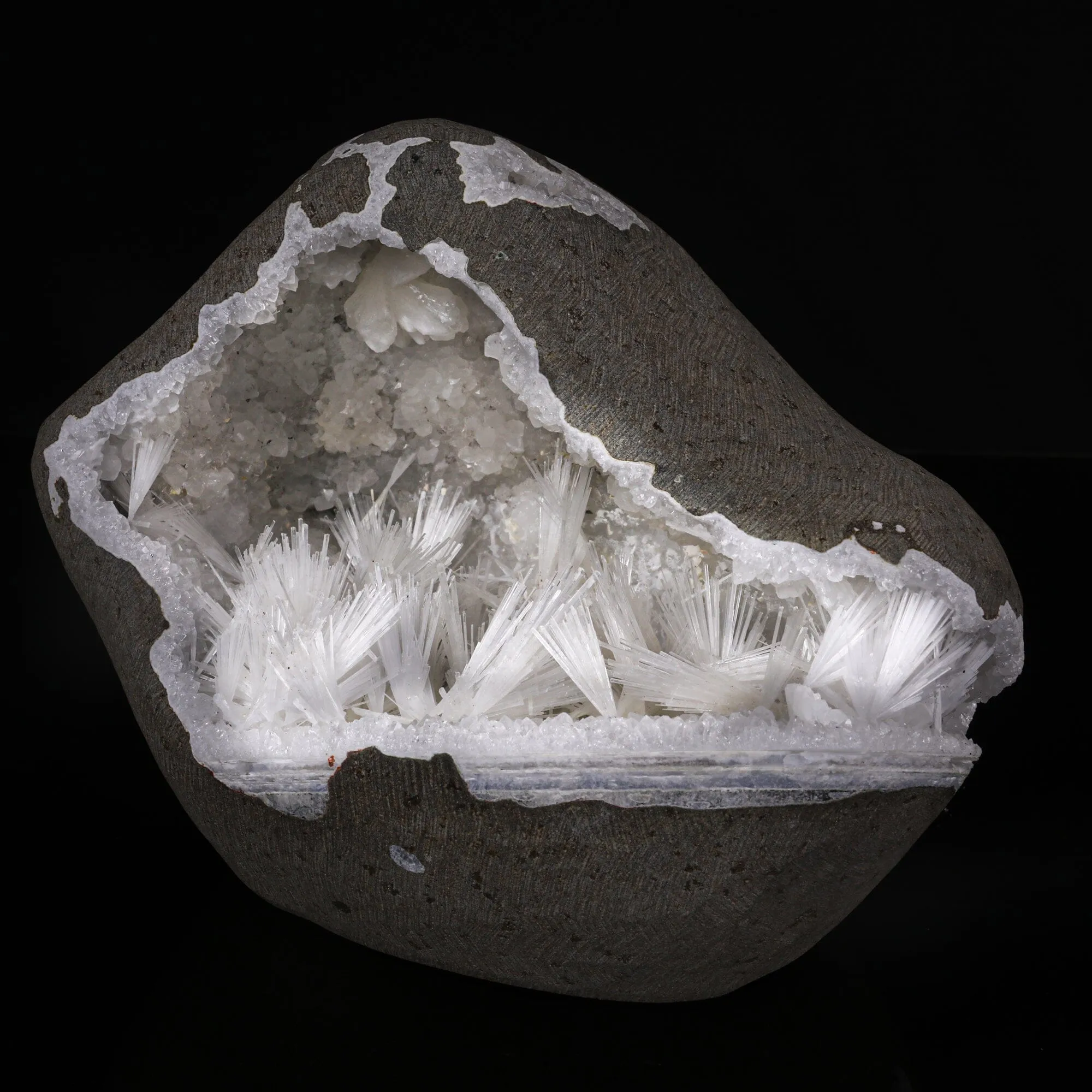 Multiple Scolecite Sprays  in MM Quartz Geode Natural Mineral Specimen - image 3