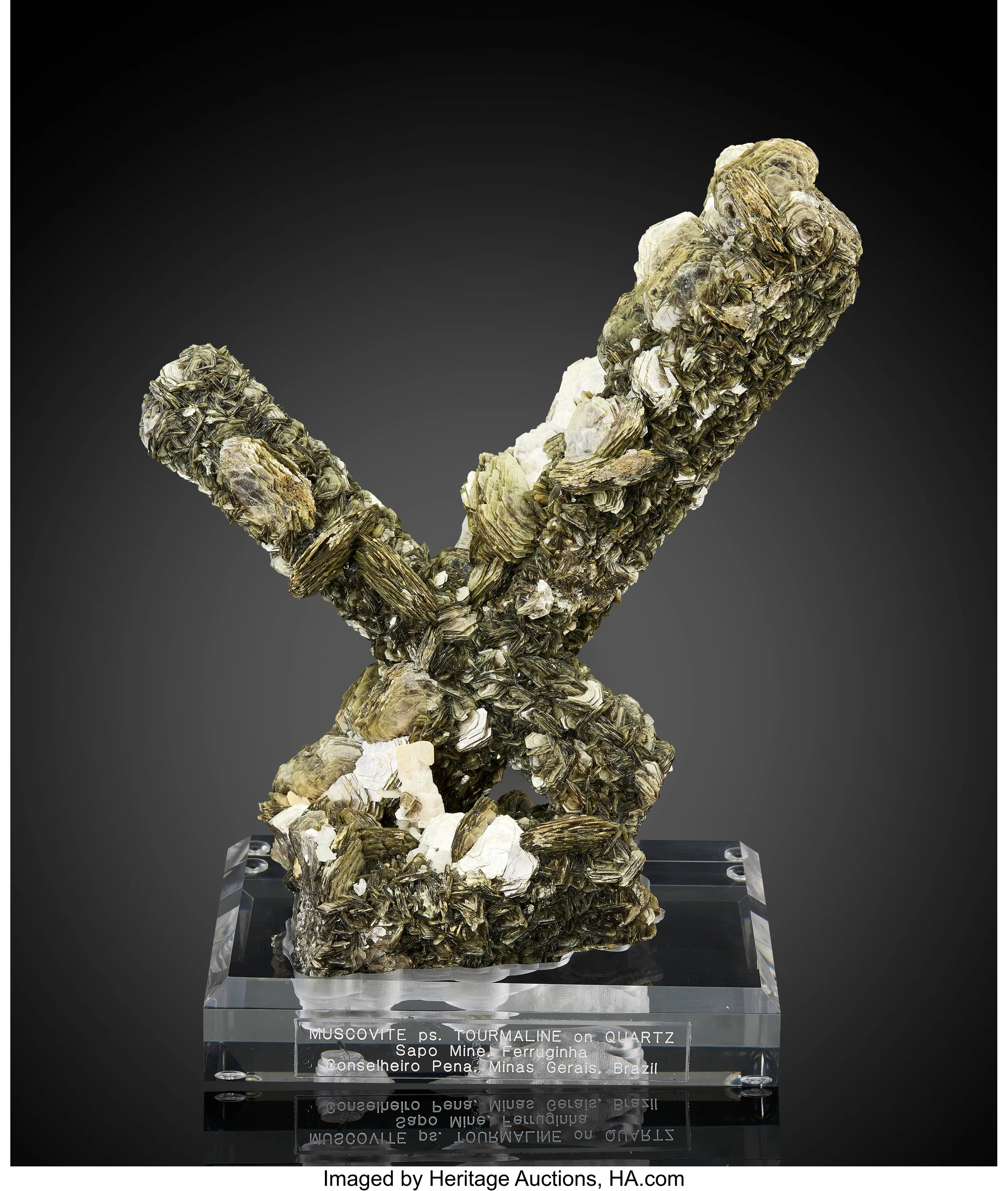Muscovite pseudomorph after Tourmaline on Quartz - image 1