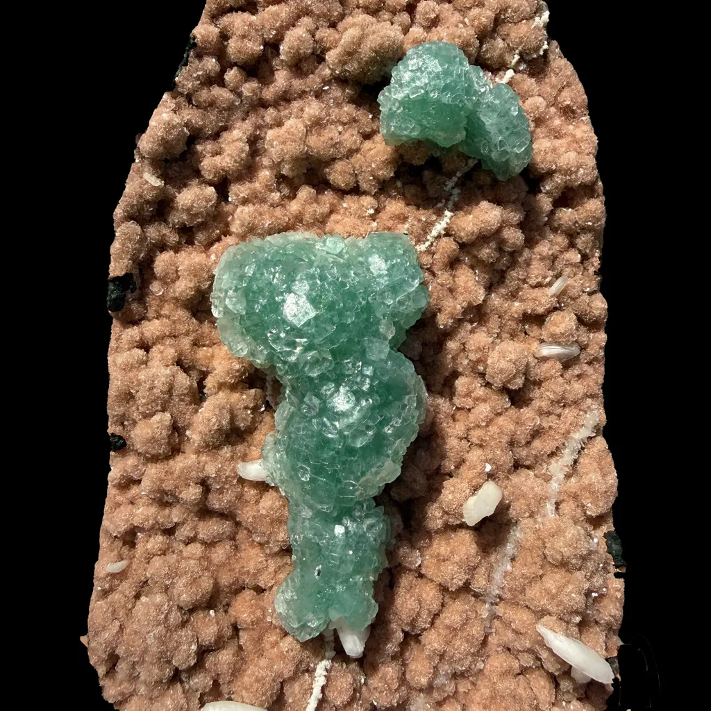Museum Grade - Green Apophyllite Crystal Clusters on Pink Heulandite – Freestanding Indian Zeolite Crystal from Ahilyanagar - image 3