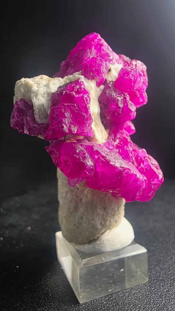 Museum Grade Mogok Ruby Crystals on White Scapolite 5.2cm Burma Myanmar Mineral Specimen image