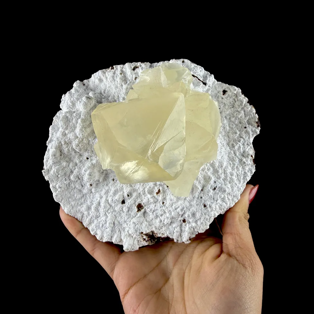 Museum Grade - Yellow Calcite Cluster on Snowy Mordenite Matrix – Indian Mineral Specimen from Chhatrapati Sambhaji Nagar DKT117 - image 6