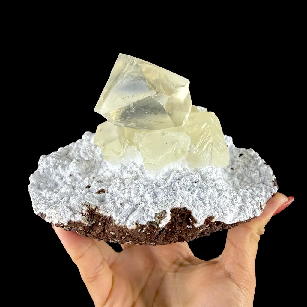 Museum Grade - Yellow Calcite Cluster on Snowy Mordenite Matrix – Indian Mineral Specimen from Chhatrapati Sambhaji Nagar DKT117 image