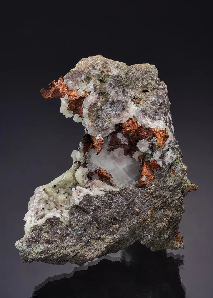 NATIVE Copper with NATIVE Silver on Prehnite image