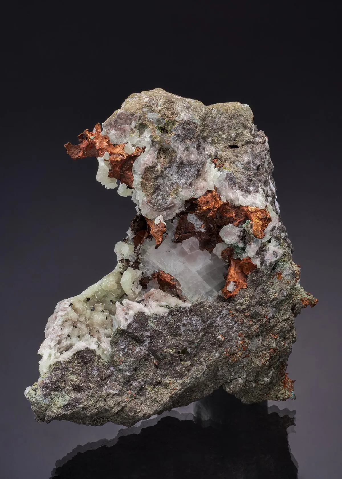 NATIVE Copper with NATIVE Silver on Prehnite - image 1
