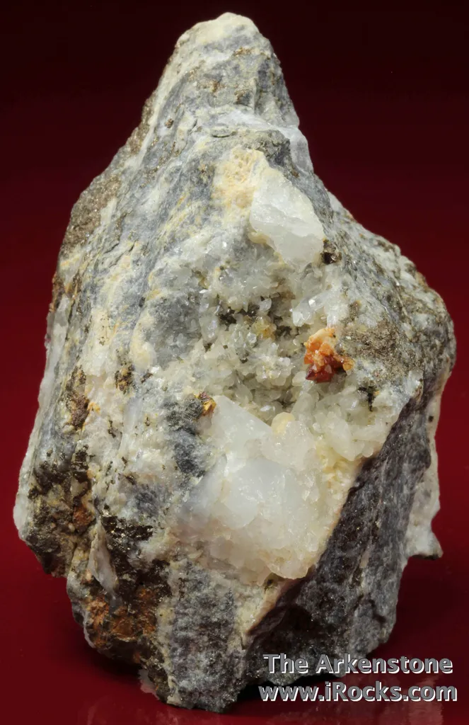 Native Gold in Quartz Vein with Scheelite, Dolomite, Pyrrhotite, and Arsenopyrite image