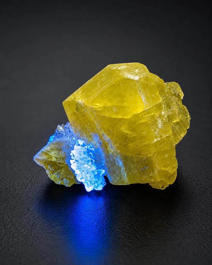 Native Sulfur with Calcite (Fluorescent+Phosphorescent); USA, MI, Maybee Quarry - image 2
