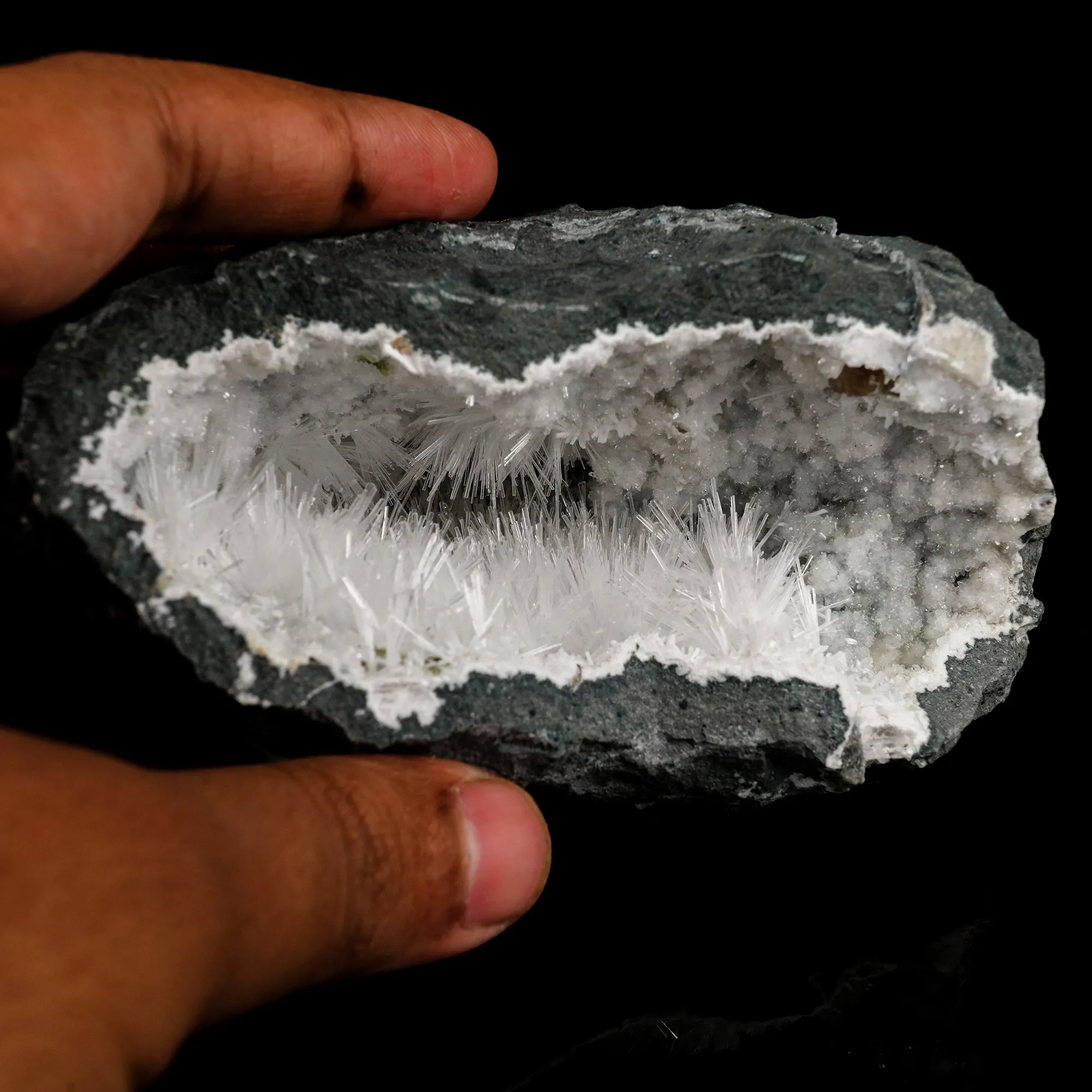 Natrolite Sprays Inside Chalcedony Geode Natural Mineral Specimen - image 5