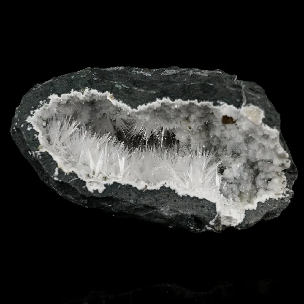 Natrolite Sprays Inside Chalcedony Geode Natural Mineral Specimen image