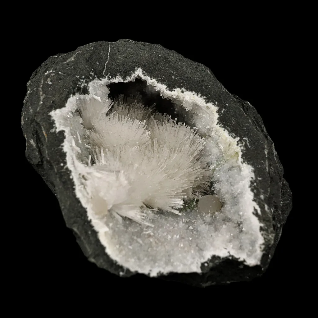 Natrolite Sprays Inside MM Quartz Geode Natural Mineral Specimen image