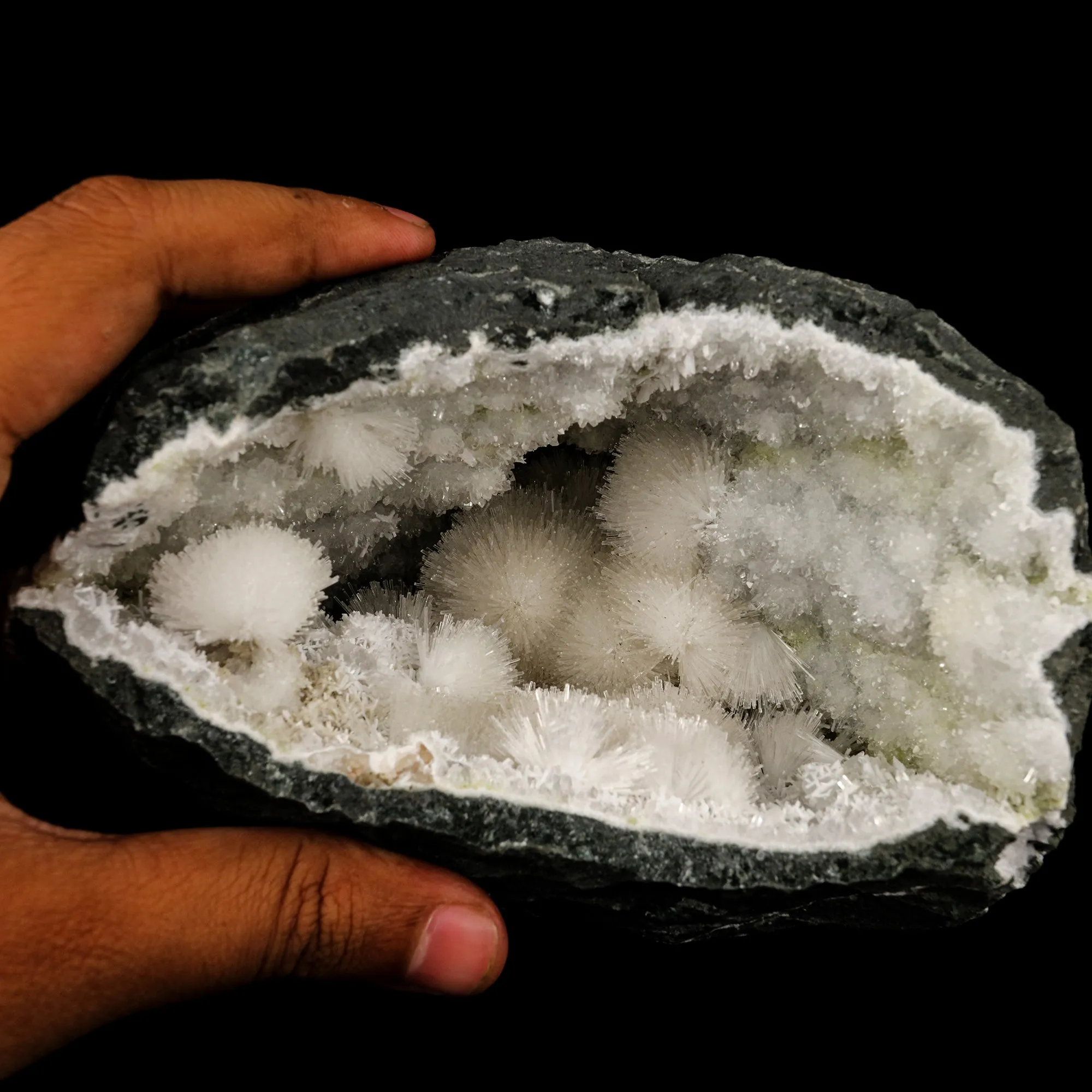 Natrolite Sprays Inside MM Quartz Geode Natural Mineral Specimen - image 4