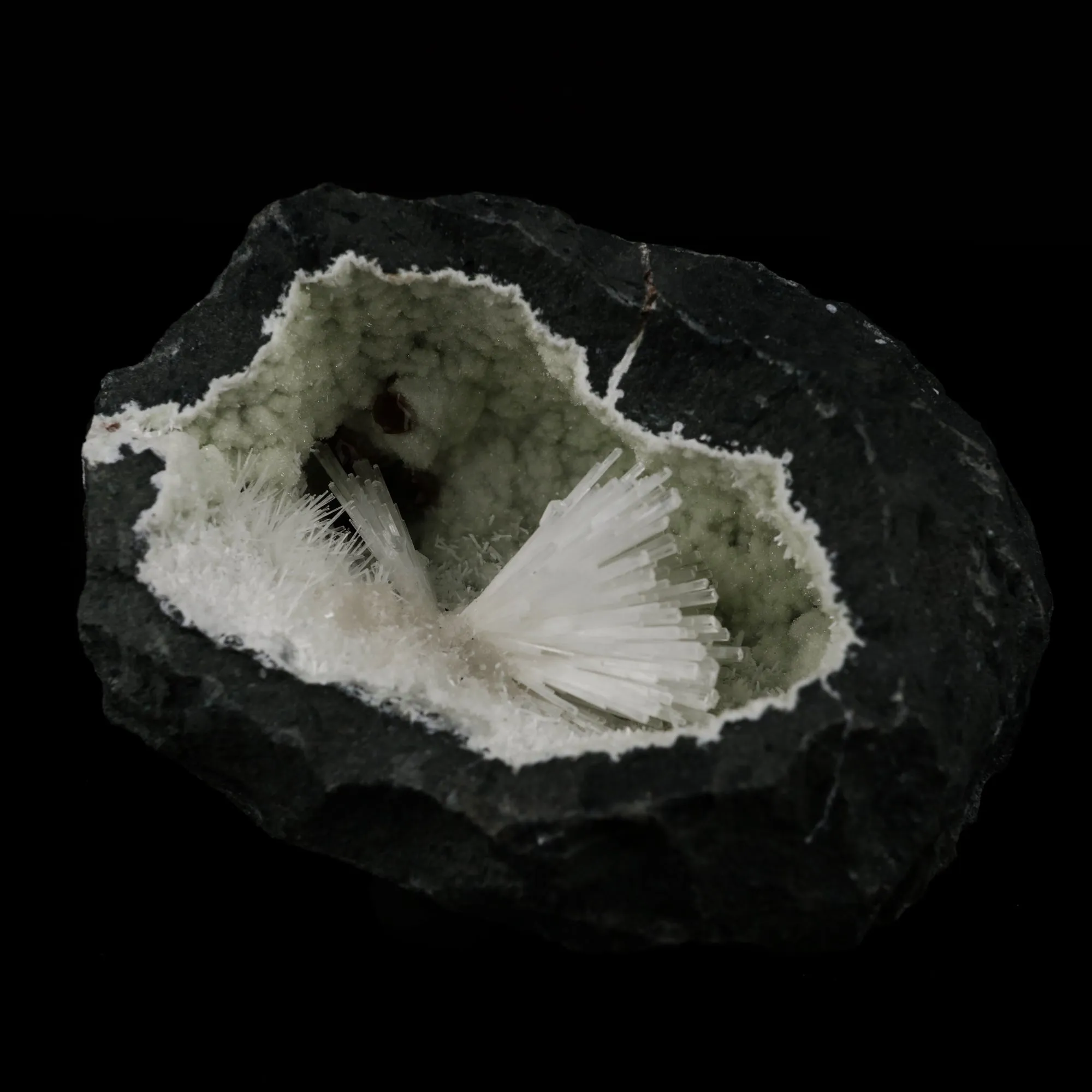 Natrolite with Calcite on Chalcedony Natural Mineral Specimen - image 3