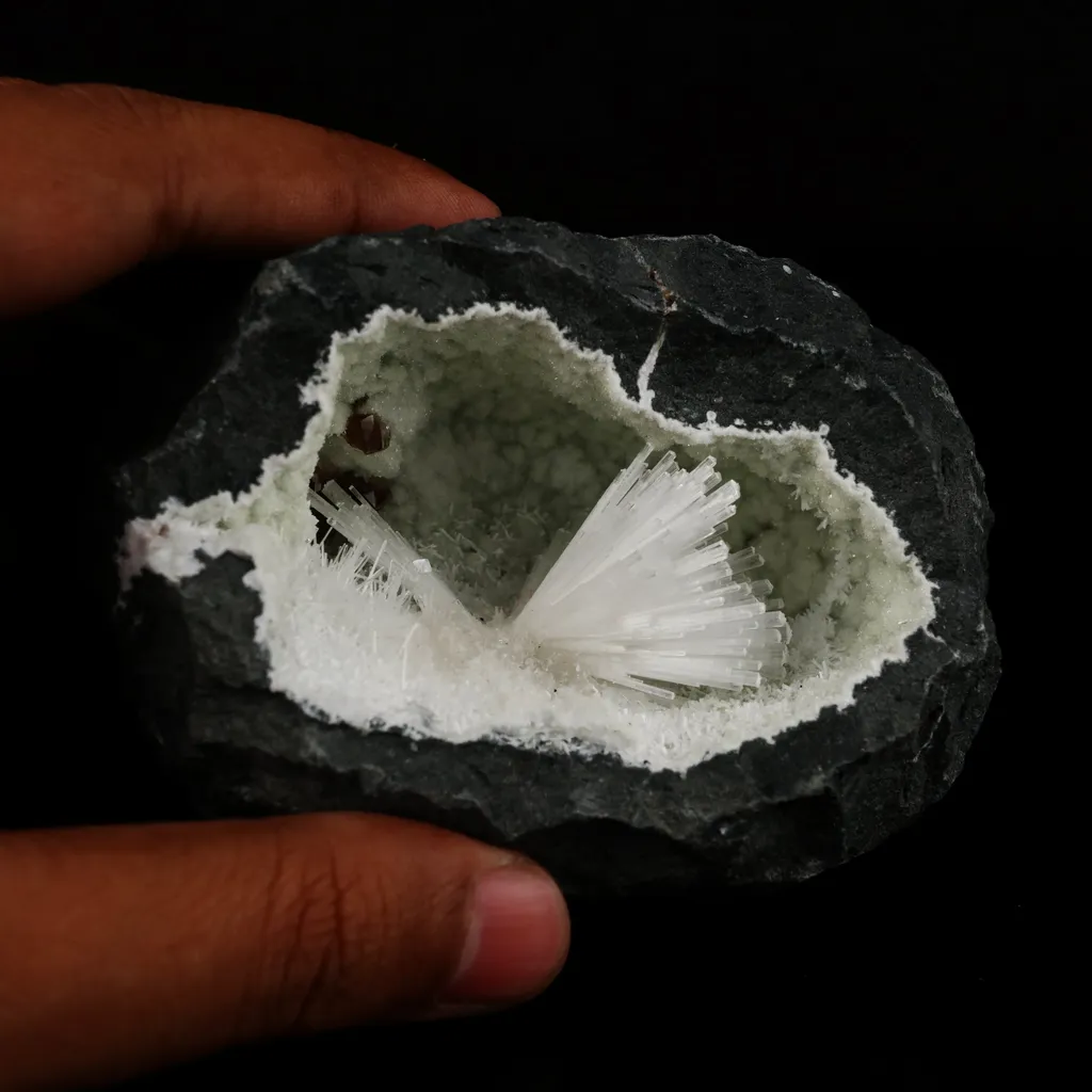 Natrolite with Calcite on Chalcedony Natural Mineral Specimen - image 5