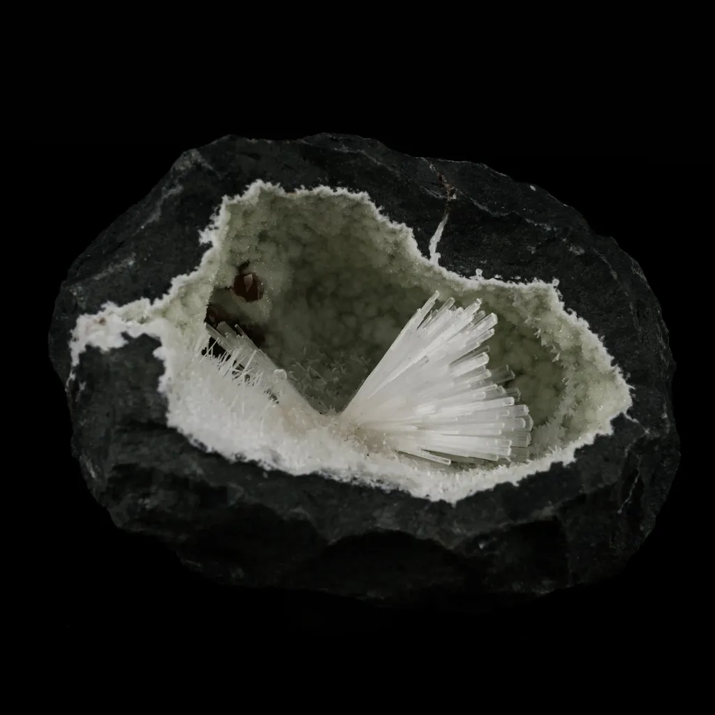 Natrolite with Calcite on Chalcedony Natural Mineral Specimen image