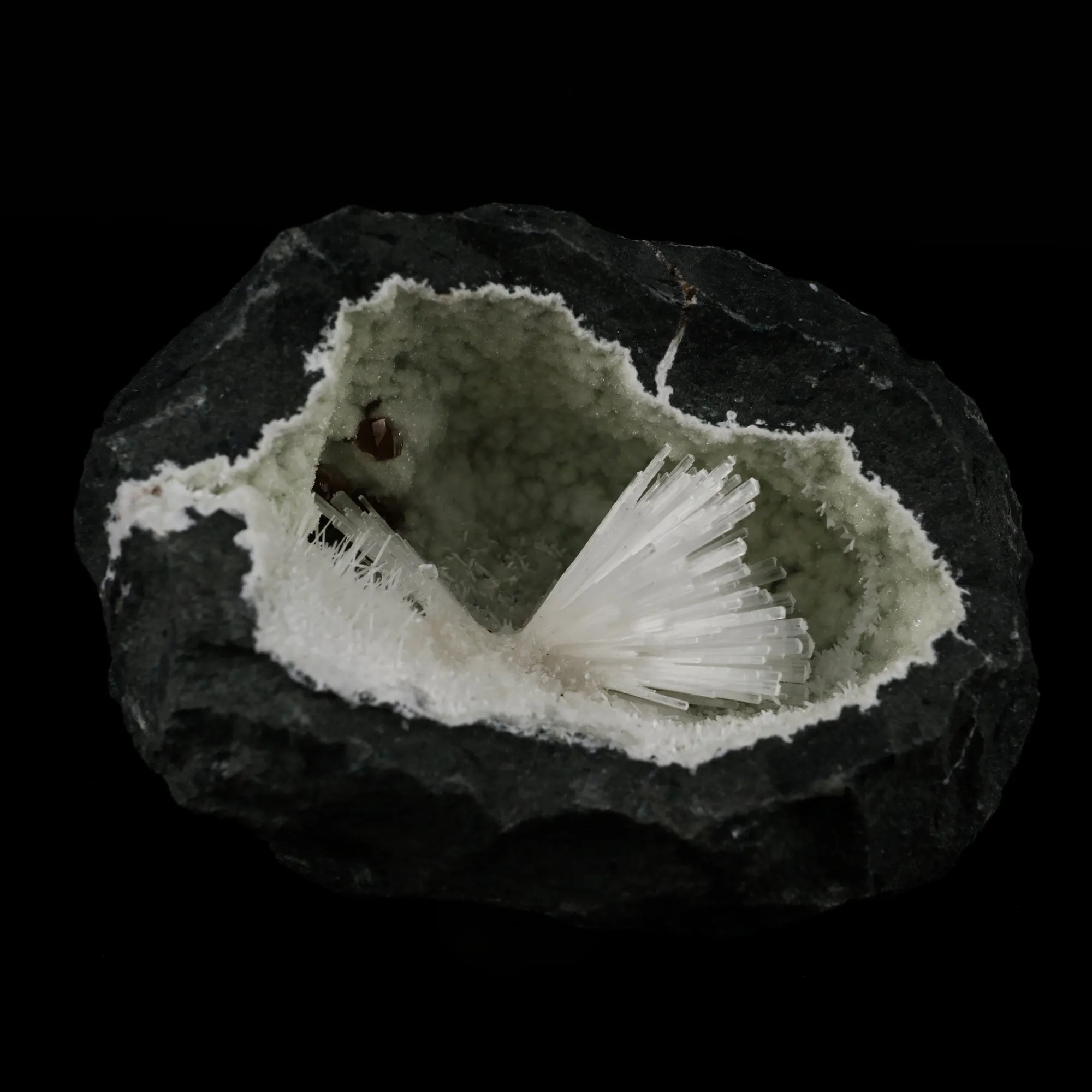 Natrolite with Calcite on Chalcedony Natural Mineral Specimen - image 1
